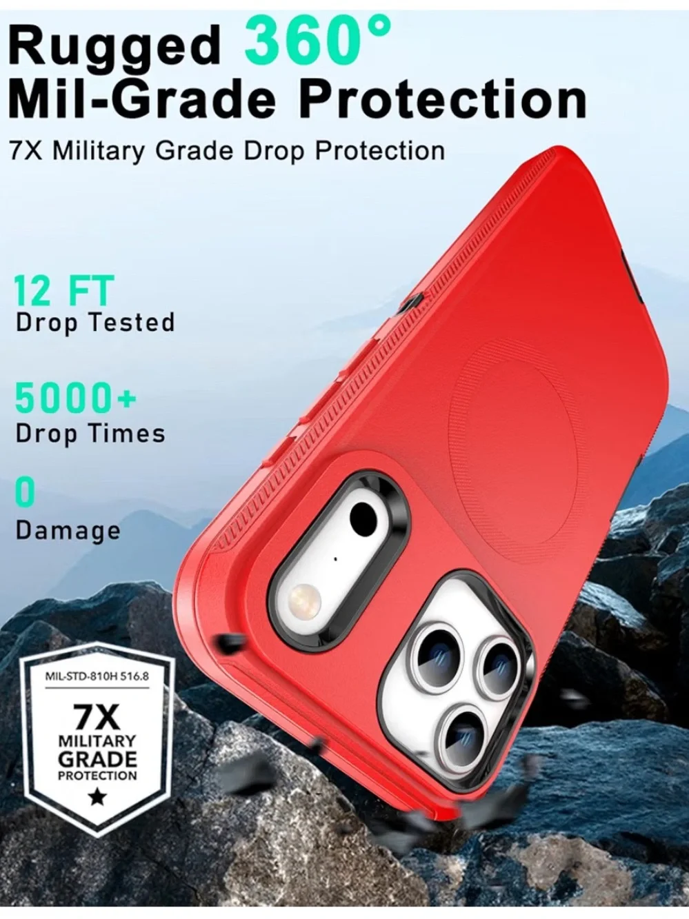 Red Heavy-Duty Magnetic Phone Case with Belt Clip for iPhone 17 Pro Max